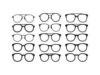 Collection of eyeglasses styles silhouette vector isolated on white background
