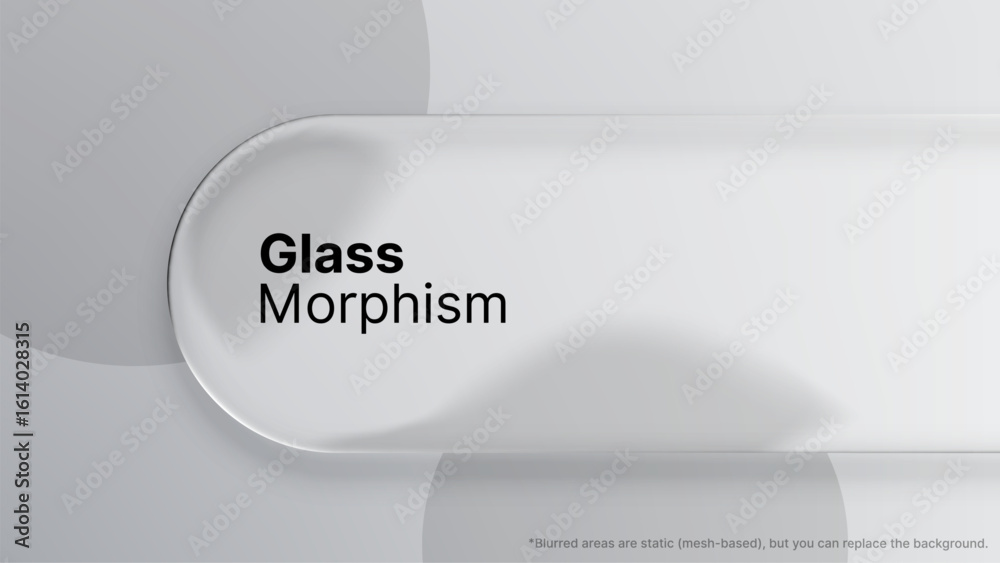 Poster glass morphism banner with text on a liquid gray background. trendy ui design element for elegant we