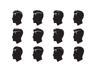  Collection of male head silhouettes vector in profile isolated on white background
