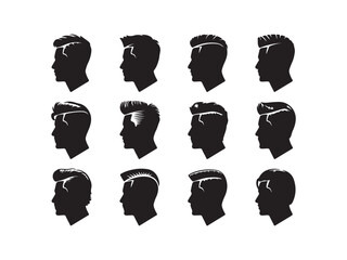 Collection of male head silhouettes in profile isolated on white background.