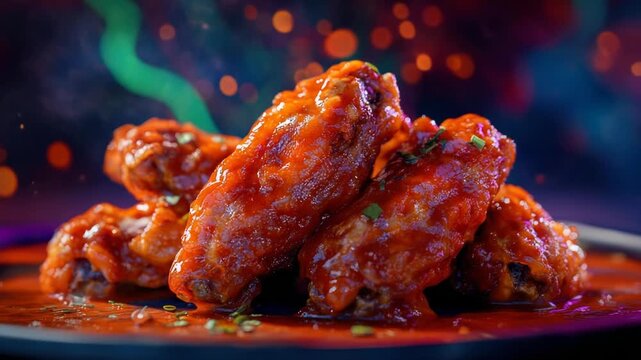 A plate of crispy fried chicken wings smothered in tangy sauce, great for snacking or meal accompaniment
