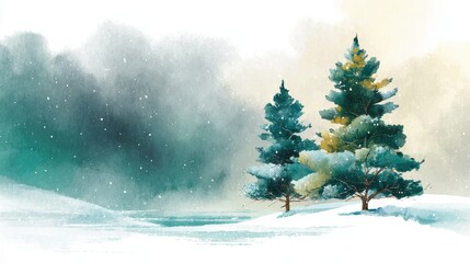 Winter background vector. Hand painted watercolor drawing for Christmas. and Happy New Year season. Background design for invitation, cards, social post, ad, cover, sale banner and invitation., no lo