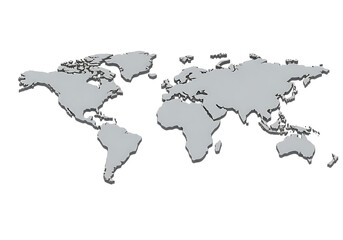 Stylized 3 D Grey World Map Infographic isolated on a transparent background 3d map grey map