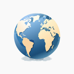 Fototapeta premium Vector illustration of a shiny blue Earth globe with beige continents and a subtle shadow.