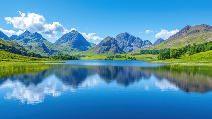 Serene Landscape with Mountain Reflections in Clear Water