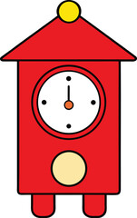 red wall clock vector illustration on transparent background