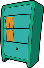 teal bookshelf vector illustration on transparent background