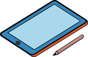 tablet with stylus vector illustration on transparent background