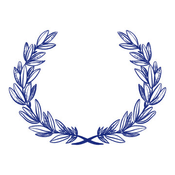 laurel wreath olive leaf wreath illustration decorative sketch, vintage style, hand drawn on transparent background.