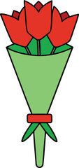 tulip bouquet ribbon wrapped vector illustration on transparent background