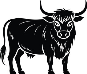 Highland cow silhouette, longhorn cattle line art, farm animal vector, rustic livestock drawing, minimal rural icon