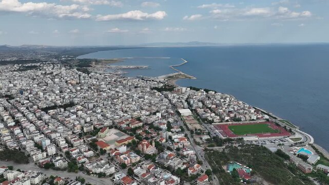 Aerial Panorama of Alexandroupoli Greece with Harbor, Cityscape, and Coastal Line