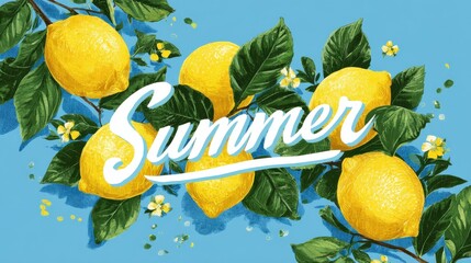 summer slogan with lemons illustration, no logos, no brands