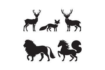 Collection of woodland animal silhouettes including deer fox and horses