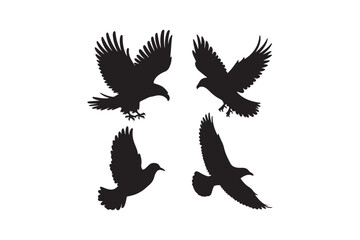 Four black eagle silhouettes in flight silhouette