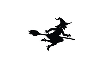 Spooky Witch Flying on Broomstick Silhouette for Halloween Decorations and Party Invitations silhouette
