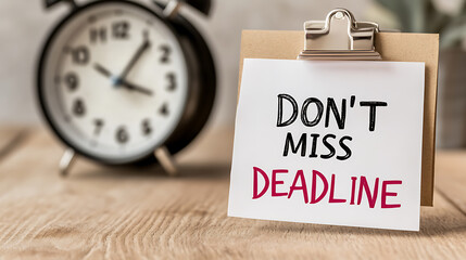 Time management reminder with a clock and memo about meeting deadlines. Don't procrastinate, stay on schedule to achieve targets!