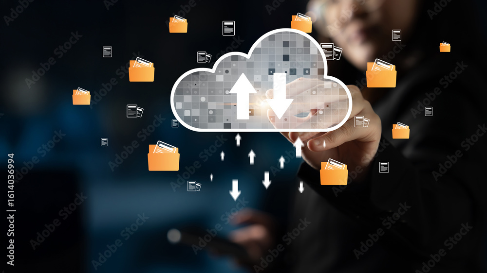 Poster cloud computing enables digital growth with secure data storage, scalable infrastructure, and strate