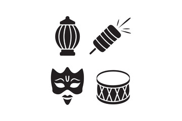 Four diwali festival icons silhouette
