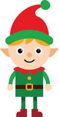 Cute cartoon christmas elf in green outfit and red hat