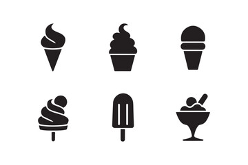 Collection of six different ice cream cones and treats silhouette