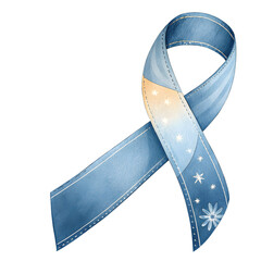 Blue ribbon, a symbol of awareness, is a vector design on a white background