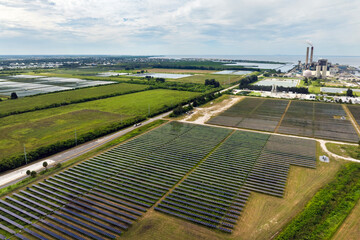 Aerial view of solar photovoltaic panels at Big Bend Power Station in Apollo Beach near Tampa,...