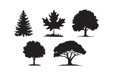 Collection of diverse tree silhouettes on a white background silhouette
