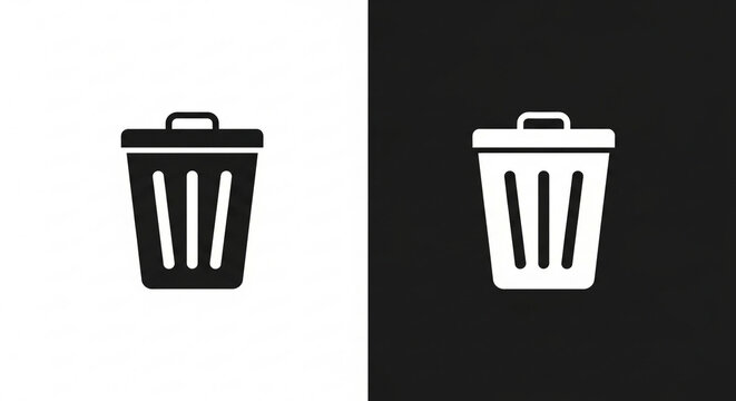 Simple Black and White Trash Can Icon.