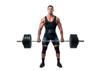 Weightlifter Preparing to Lift Barbell on White Background