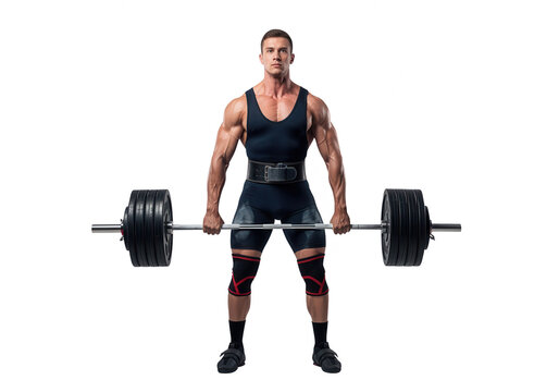 Weightlifter Preparing to Lift Barbell on White Background