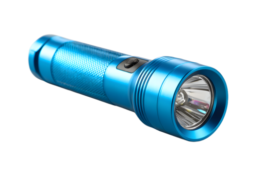 Bright blue flashlight with a sleek design for outdoor activities