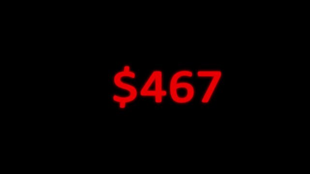 Simple animation of increasing the amount of 1800 dollars. Getting profit. From 0 to 1,800 $ counting count up