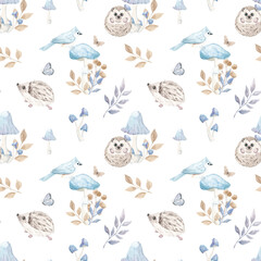 Vintage Forest Animals, Watercolor Forest Seamless Pattern, Digital Paper, Fabric Nursery Print, Woodland, Squirre, Mushrooms, Butterfly. Autumn seamless pattern. Decor. Print for fabric. Autumn.