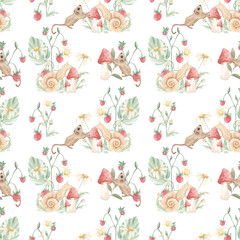 Vintage Forest Animals, Watercolor Forest Seamless Pattern, Digital Paper, Fabric Nursery Print, Woodland, Squirre, Mushrooms, Butterfly. Autumn seamless pattern. Decor. Print for fabric. Autumn.