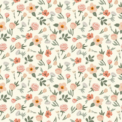 Seamless vector pattern with delicate pastel flowers for background, fabric or packaging design.