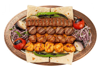 Delicious Mixed Grill Platter with Kebabs and Vegetables