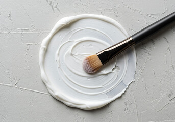 beauty treatment with cosmetic brush and moisturizing cream background

