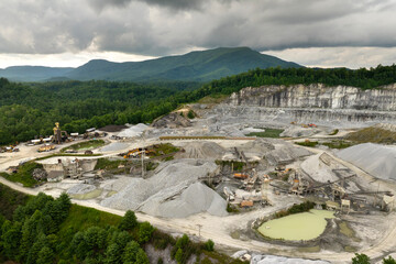 Open-pit mine of gravel materials for construction industry in Appalachian mountains in North...