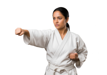 Focused Woman Practicing Karate Punch