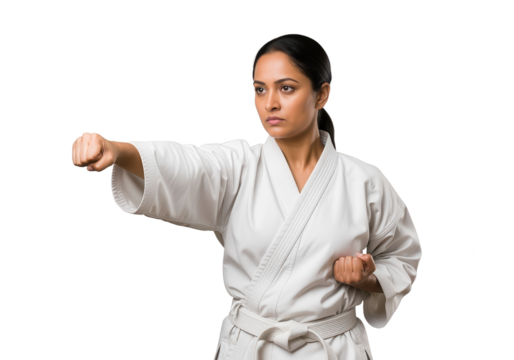 Focused Woman Practicing Karate Punch