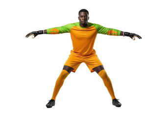 Naklejka premium Soccer Goalkeeper Ready to Defend on White Background