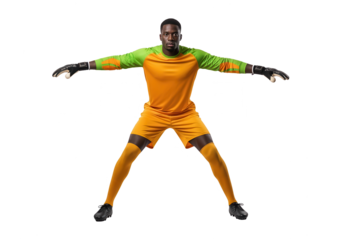 Soccer Goalkeeper Ready to Defend on White Background
