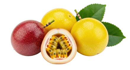 Isolated Passion Fruit Whole and Cut in Half
