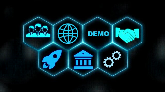 Businessman pressing a Business Demo concept.