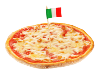 Delicious Italian Pizza with Mozzarella and an Italian Flag