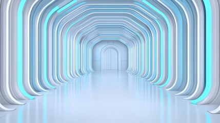 Futuristic Corridor with Blue Neon Lights and Smooth Walls