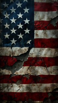 Weathered and cracked American flag texture symbolizing decay and resilience.