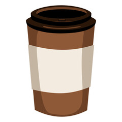 Brown paper coffee cup with lid, minimal label, clean vector style.