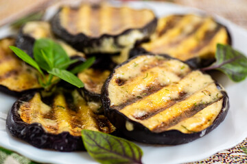 Summer eggplant side dish with herbs and olive oil